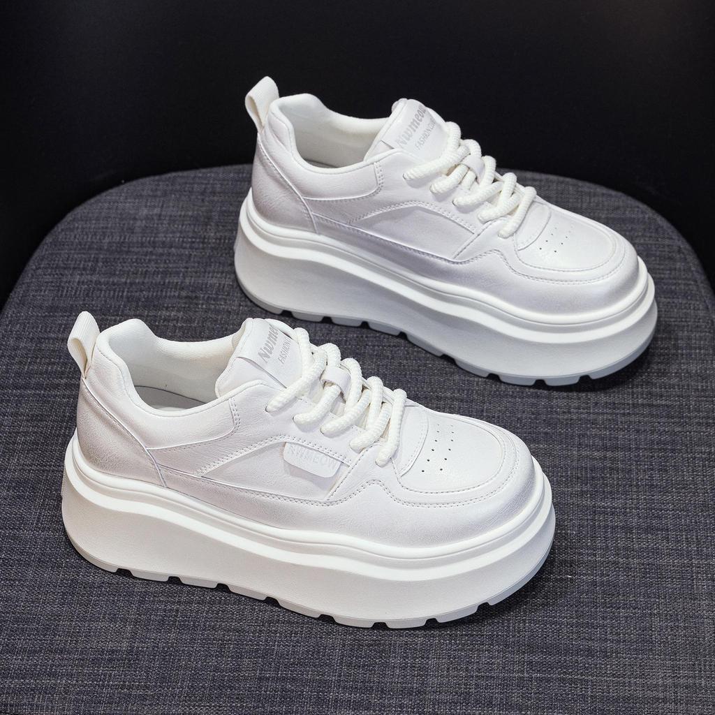 Women's Stylish Thick-Soled High-Top White Sneakers - 2025 Autumn/Winter Collection