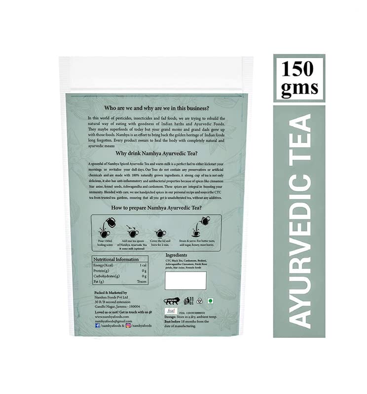 Namhya Herbal Spiced Black Loose Leaf Tea with Ashwagandha, Brahmi, Cinnamon | Stress Relief, Focus, Stamina & Digestion Support | Ayurvedic