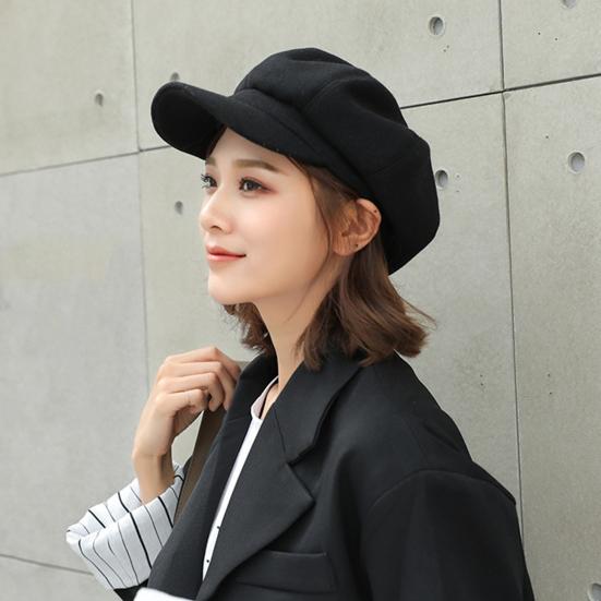 Ladies Beret Short Brim Plush Retro Dome Solid Color Headpiece Lightweight English Style Octagonal Cap Peaked Cap for Shopping Travel Dating