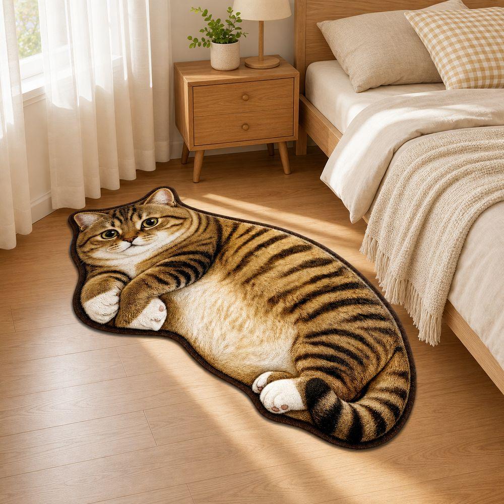 Absorbent Cat Shaped Rug Soft Surface Cat Shaped Carpet Cute Animal Print Rug Bedroom Decor