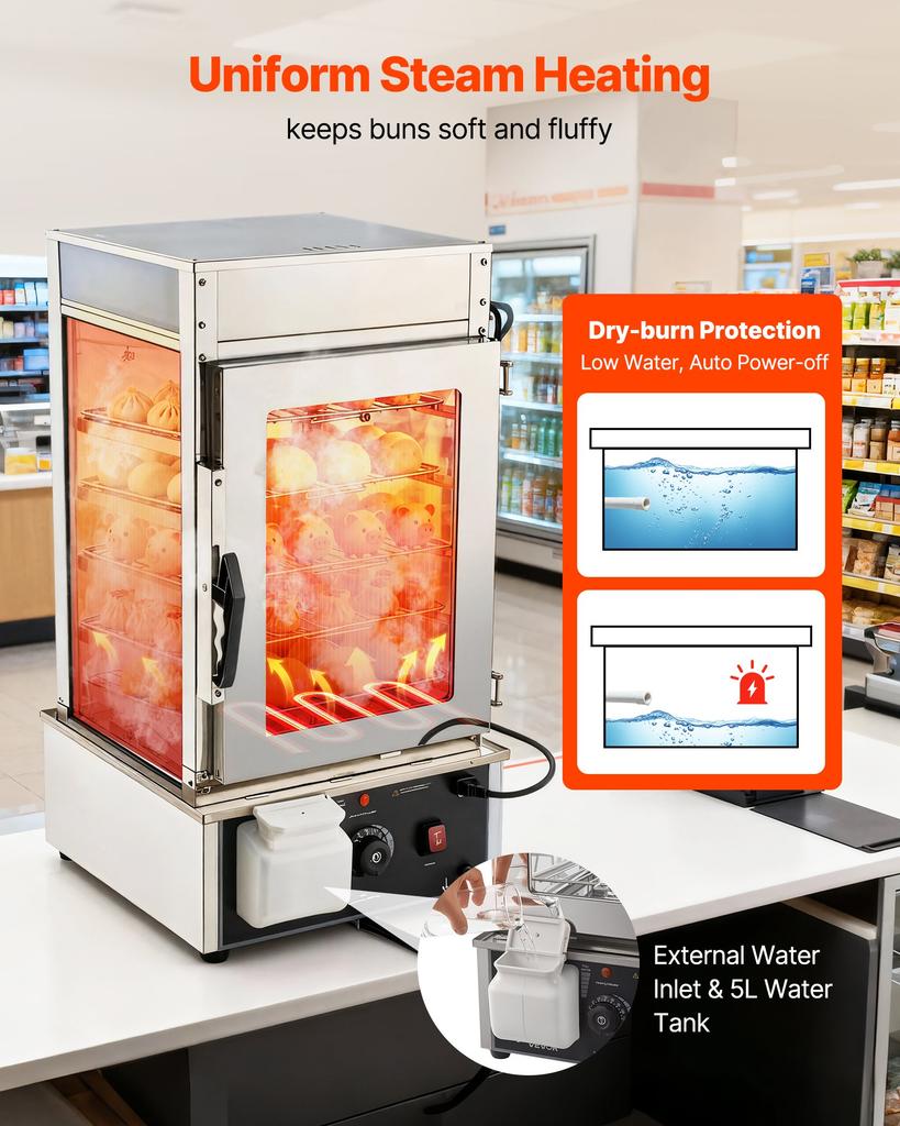VEVOR 5-Tier Commercial Food Warmer Display, 1200W Food Display Warmer with LED Light, Adjustable Shelf & Stainless Steel Frame