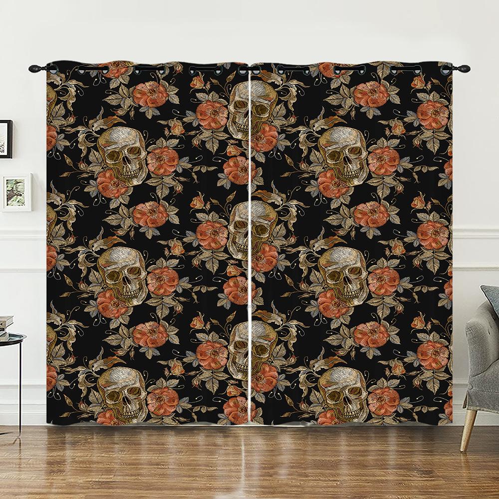 Curtains Skull Rose Flower Mushroom Magic Wind Curtain Digital Printing Blackout Curtain No Punching