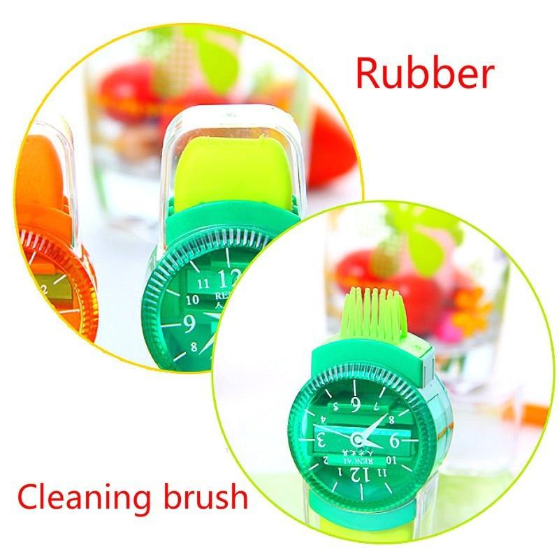 2 шт. 3 в 1 точилка для карандашей в виде наручных часов с ластиком и кисточкой, прекрасные школьные канцелярские принадлежности