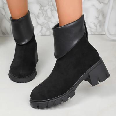 Женская обувь 2024 года, модные женские ботинки на молнии, осенние, с круглым носком, замшевые, однотонные, короткие, на толстом каблуке, большие размеры, голые ботинки