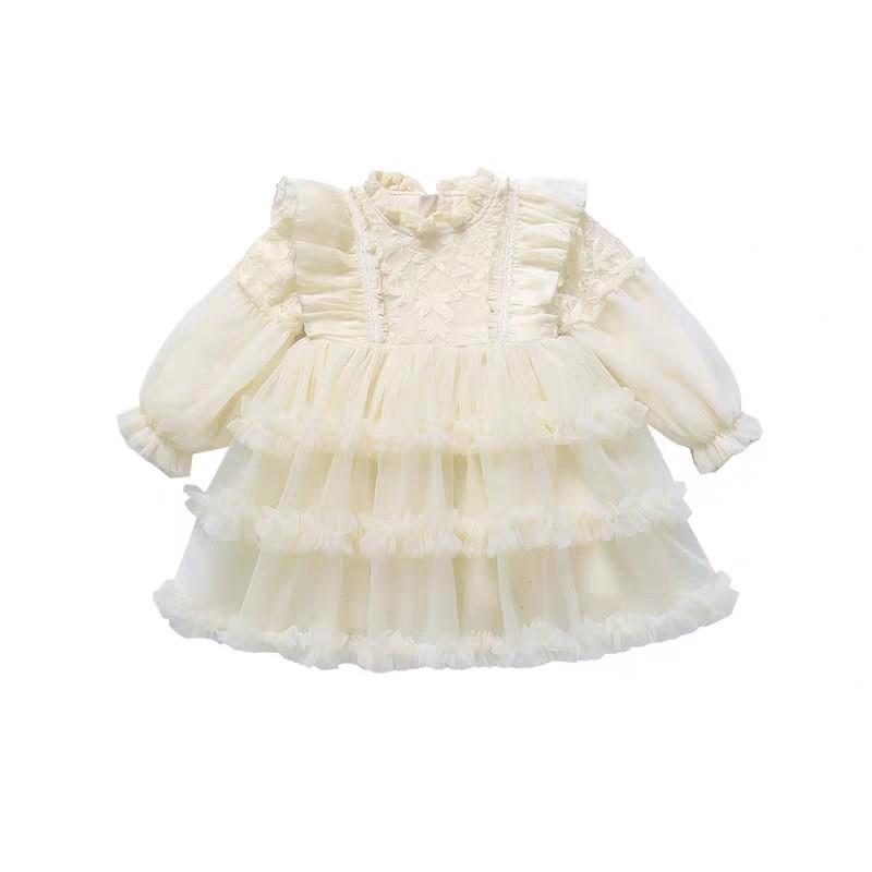 Girls Princess Dress Long Sleeve Solid Color Party Kids 100-140cm