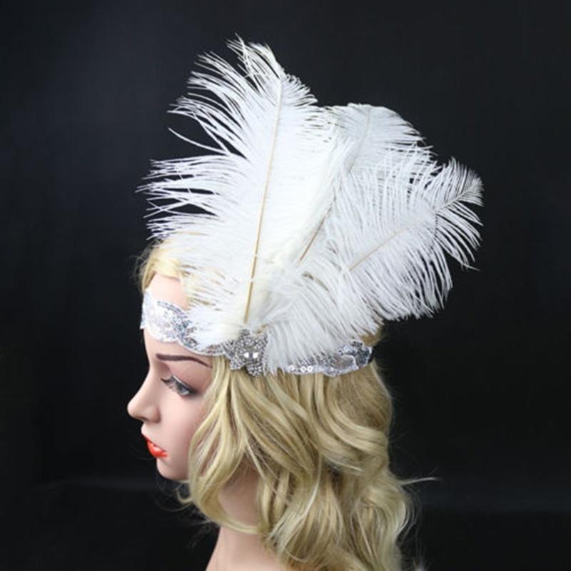 Sequin Feather Flapper Headband 1920s Great Headdress Headpiece Vintage