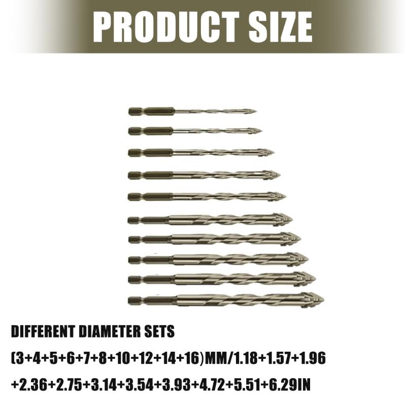 Полноразмерный набор эксцентриковых сверл с зубцами для кладки, керамики, стекла, бетона, крестообразное сверло