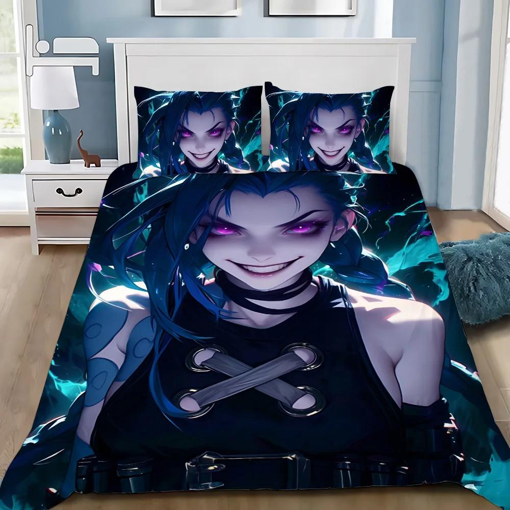 Изысканные 3D обои Arcane Jinx Игра Wild Rift Принт Постельный комплект Пододеяльник Одеяло Кровать Молодежь Девочки Мальчики Подарок