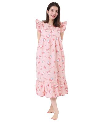 Ночная рубашка Hello Kitty из тонкого хлопка, пижама, комнатная одежда, домашняя одежда, лента Hello Kitty [SAZAC] Цельный 100% женский на пуговицах (Красный/ML/SAN1800)