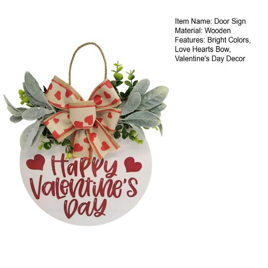Знак на дверь ко Дню святого Валентина, деревянный знак на дверь с надписью «С Днем святого Валентина», подвесной декоративный знак на входную дверь с венком, бантом в виде сердечек для дома, стены, крыльца