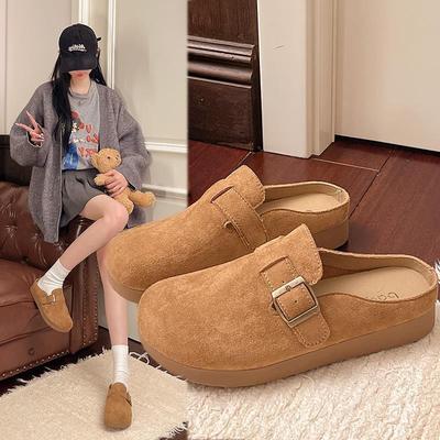 Круглая голова одна педаль универсальные плоское дно весна и осень Birkenstock обувь мешок голова половина тапочек ленивый стиль