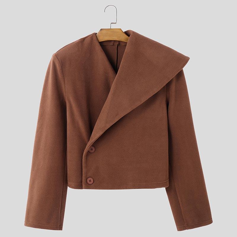 INCERUN Мужские весенние повседневные пальто из флиса с нестандартными лацканами и боковыми пуговицами