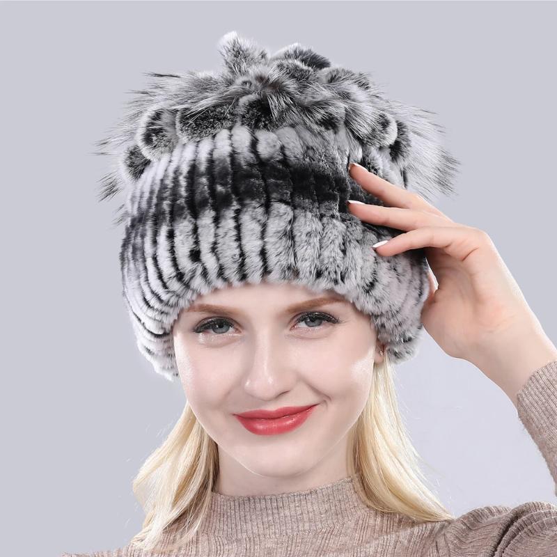 Горячая Распродажа Россия Зима Качество Натуральная Меховая Шапка Натуральная Теплая Шапка из Меха Кролика Рекс Леди Теплая Вязаная Подлинная Шапка из Меха Кролика Рекс