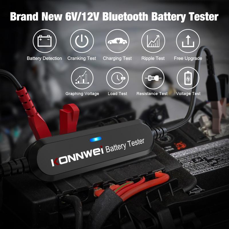 KONNWEI BK100 Bluetooth 5.0 Car Motorcycle Battery Tester 6V 12V Battery Monitor 100 to 2000 CCA Charging Cranking check Tools