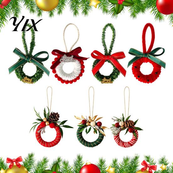 Handmade Wreath Ornaments Mini Christmas Ornament, Miniature Artificial with Bow, Holiday Hanging Pinecone, Xmas Tree for Party Festive Decor Pendant