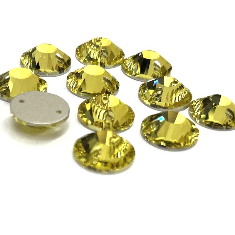 Lucky K9 Super Shiny Sew-on Crystal Citrine 12mm Round Flat Top Lemon Yellow Color Sew on Rhinestone for Dress Shoes