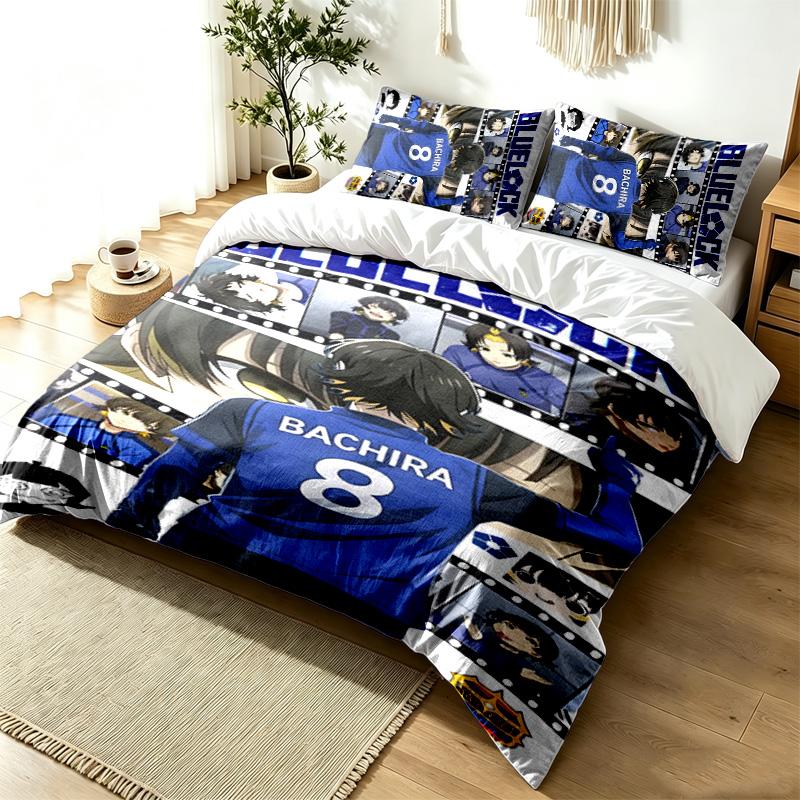 Blue Lock 3pc Duvet Cover Set Simple Modern Bedding Set Wrinkle Resistant Soft Fabric All Season Use a perfect gift