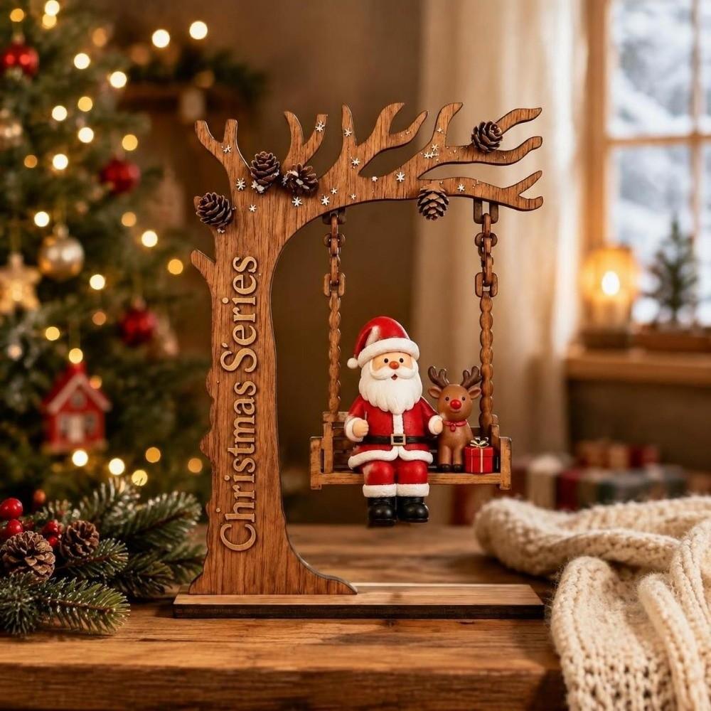 Moon Shape Christmas Ornaments Wooden Christmas Decoration Swing Santa Claus Decoration For Office
