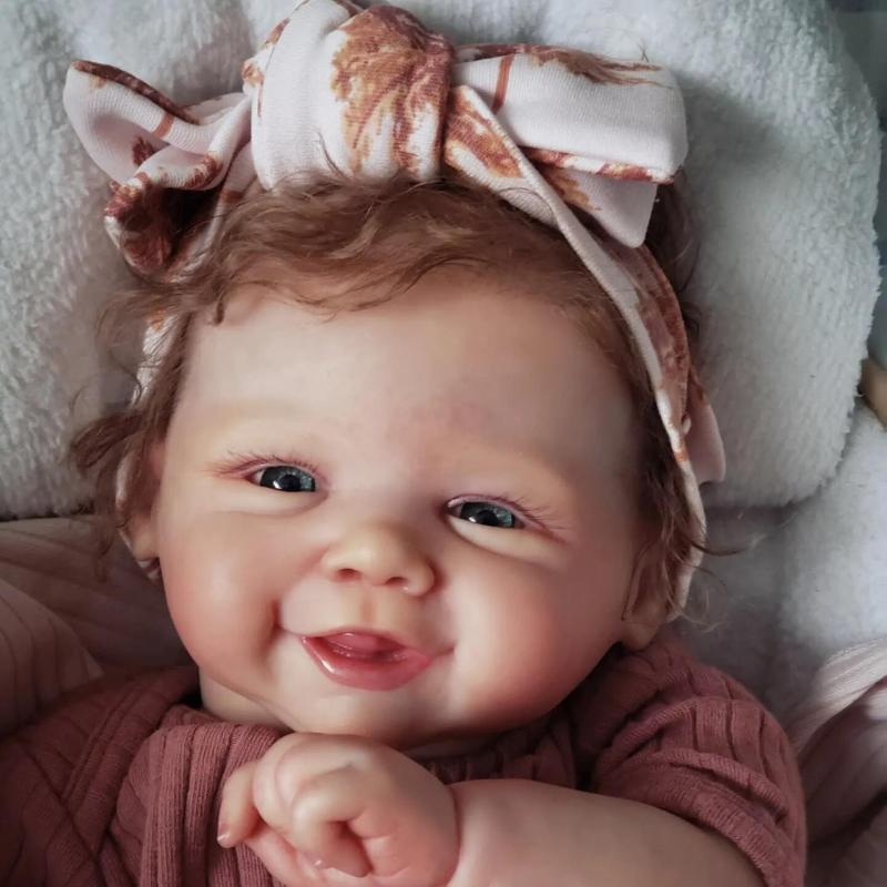 Милая улыбающаяся 19-дюймовая кукла Bebe Reborn Vivi, мягкое тканевое тело, имитация куклы-младенца, настоящая, как ручная работа, имплантированные волосы, кукла для новорожденных, кукла для взрослых