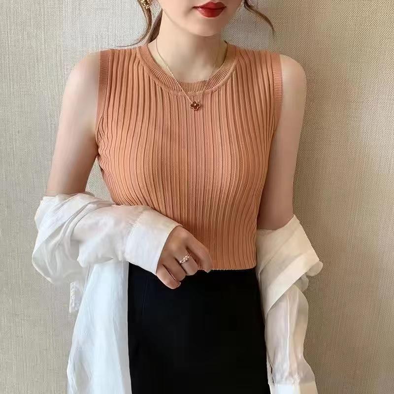 New Fashion Summer Women Tops Blouse Slim Silk Sleeveless Women Tee Shirt Ice Plus Size White T-Shirt Woman Fashion New