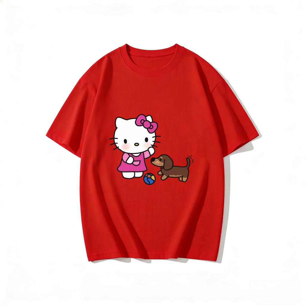 2026 Футболка Hello Kitty из мягкого хлопка с коротким рукавом и круглым вырезом, милый принт, легкий летний топ для женщин, повседневная одежда