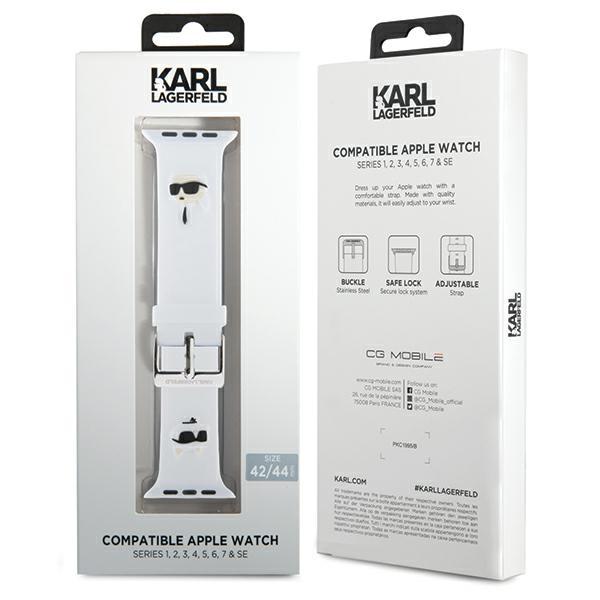 Karl Lagerfeld Strap KLAWLSLKCNH Apple Watch 42/44/45/49mm white/white strap 3D Rubber Karl&Choupette Heads