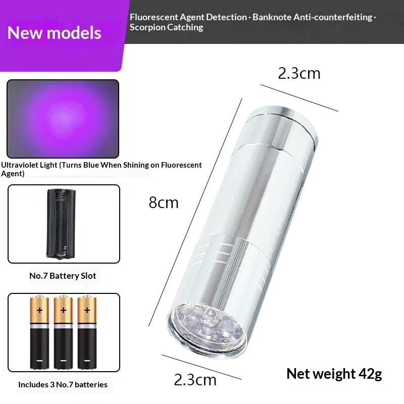 LED UV Collection: Purple Light Flashlight for Scorpion Detection, UV Inspection, Drying, and Banknote Verification — Mini Purple Light Torch