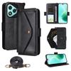 For Honor 400 Lite 5G Leather Case Magnetic Closure Wallet Stand Phone Cover with Crossbody Strap