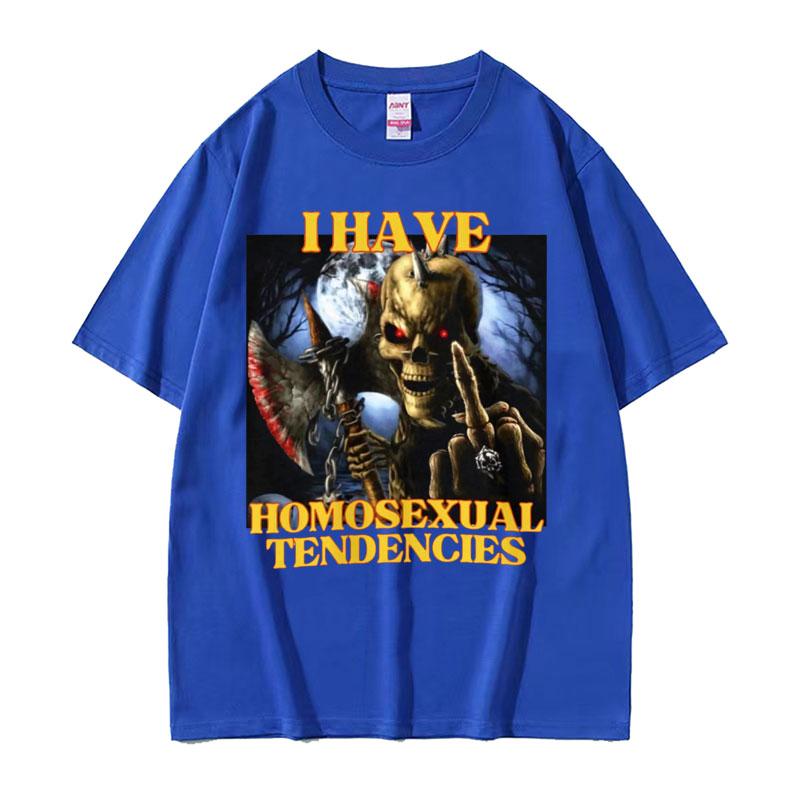 Homosexual Tendencies Funny Hard Skeleton Meme Tshirt Men Fashion Harajuku Cool Vintage T Shirt Male Casual High Quality Tshirt