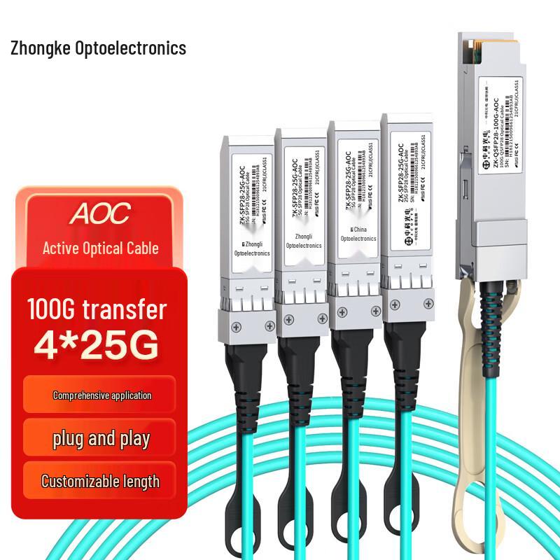 Zhongke Optoelectronics QSFP/QSFP28 AOC Optical Stack Cable Module