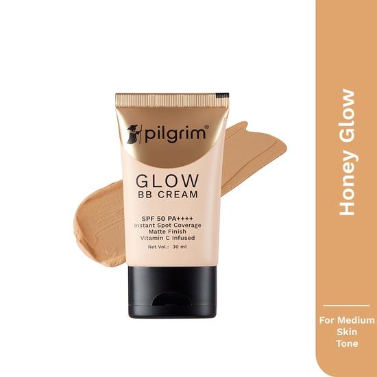 Pilgrim Honey Glow 3-в-1 натуральный BB-крем со средней степенью покрытия для всех типов кожи SPF 50 Pa++++ с ниацинамидом, гиалуроновой кислотой и витамином C - 30 г, упаковка из 1 шт.