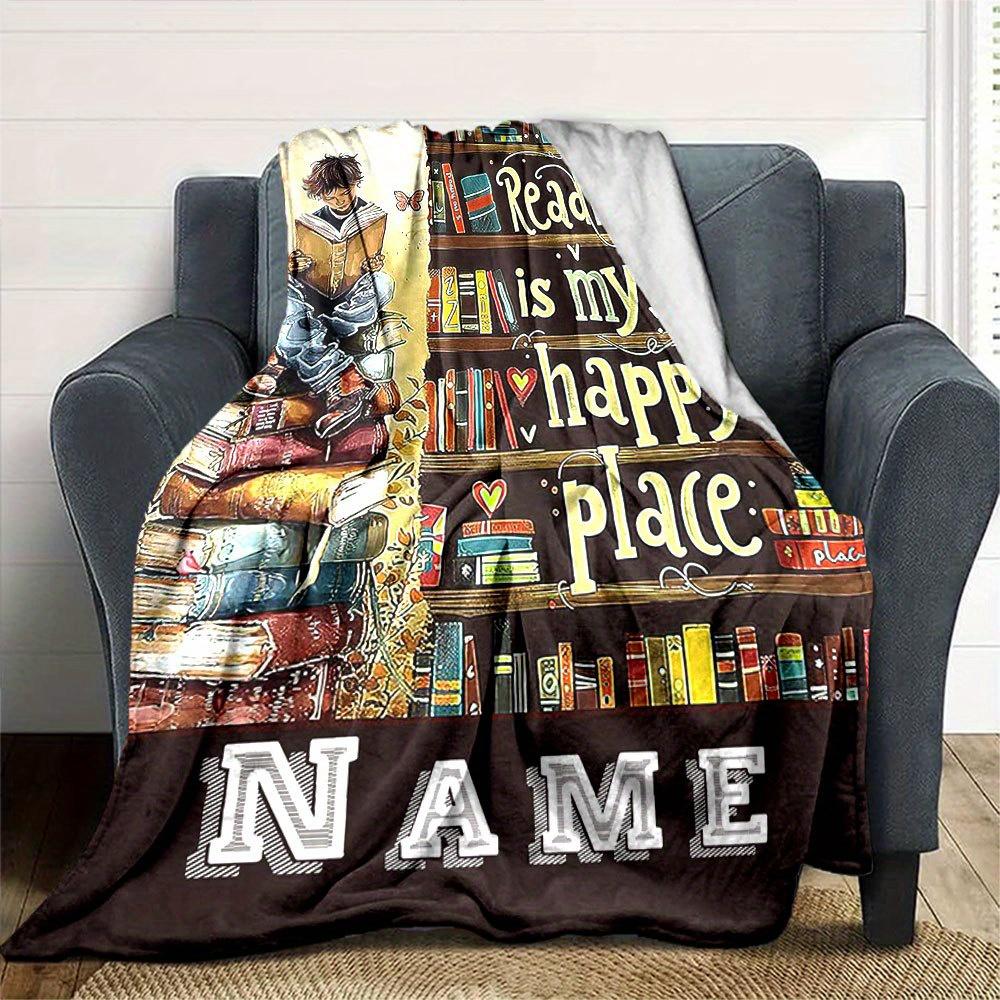 Reading Is My Happy Place Bookshelf Design Throw Blanket For Home Decor Gift Ideat68