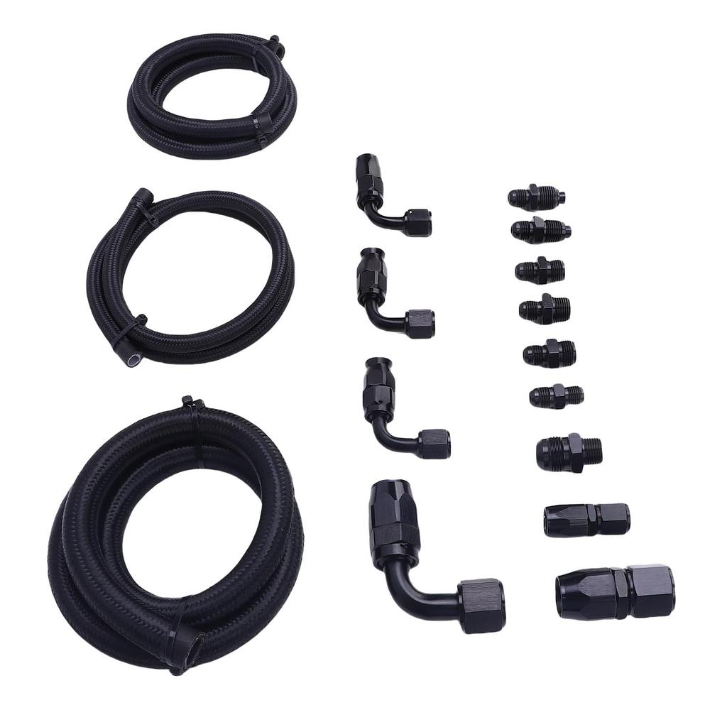 Power Steering Pump Hose Fitting Kit Stainless Steel Nylon Universal Steering Hose Hookup Kit for Remote Reservoir Tank