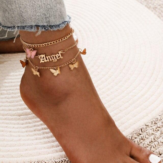 Fashion Multilayer Cute Butterfly Anklets Bracelets for Women Bohemian Simple Anklet Gold Color Chain Ankle Bracelet On Leg