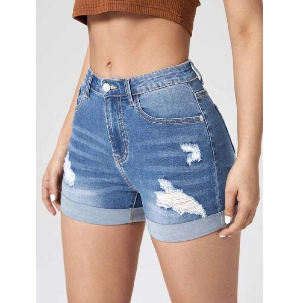 Женские летние джинсовые шорты с высокой талией, рваные эластичные джинсы, короткие брюки, женские повседневные шорты