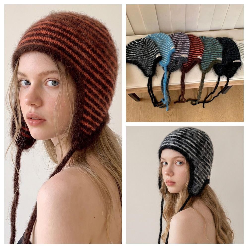Rabbit Fur Earflap Hat Korean Style Ear Cap Cute Knitted Hat Autumn