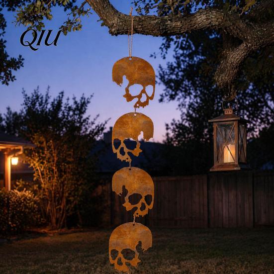 Halloween Garden Sign Skull Hanging Ornaments, Metal Sign, Decorative Festive Decor Shaped Tags for Indoor Outdoor Yard Retro