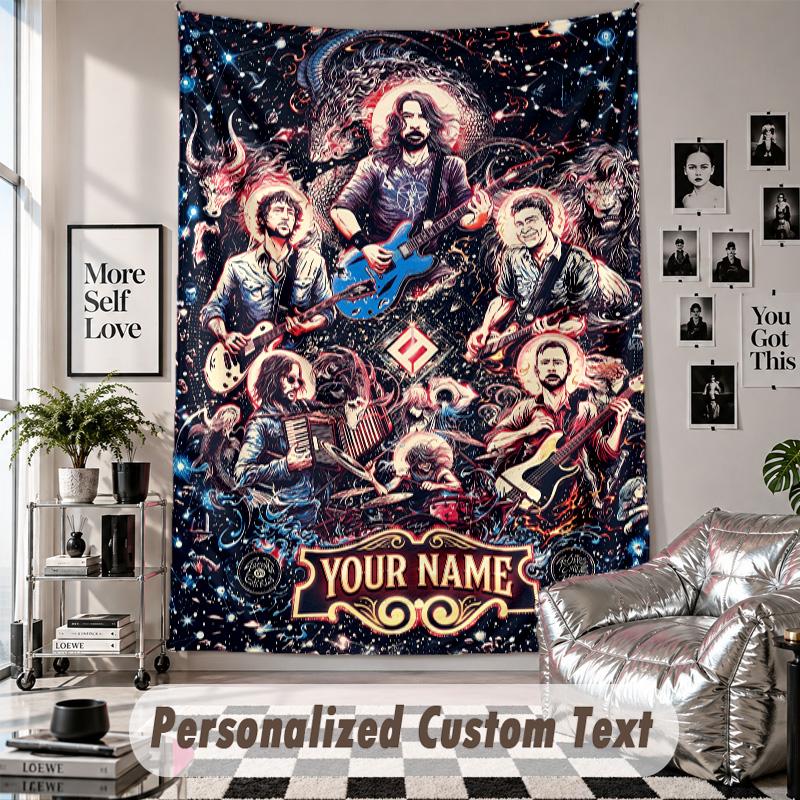 Custom Tapestry Wall Hanging, Foo Fighters Personalized Name Text Home Wall Decor