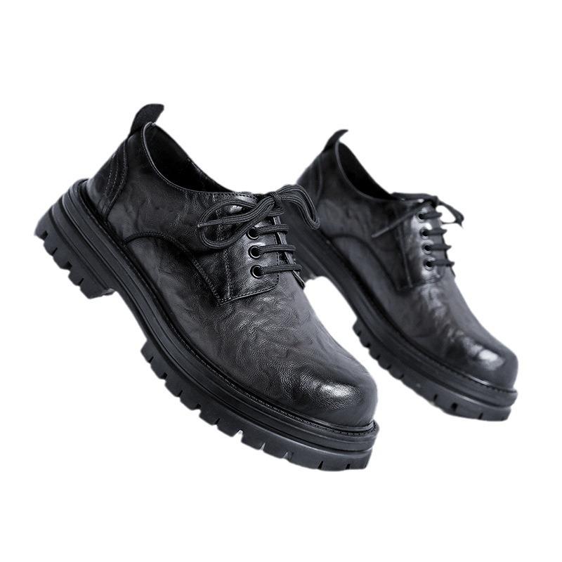 Spring And Autumn Small Leather Shoes Men'S Hong Kong Style Japanese Bright Black Youth Platform British Style Shoes 65225-R