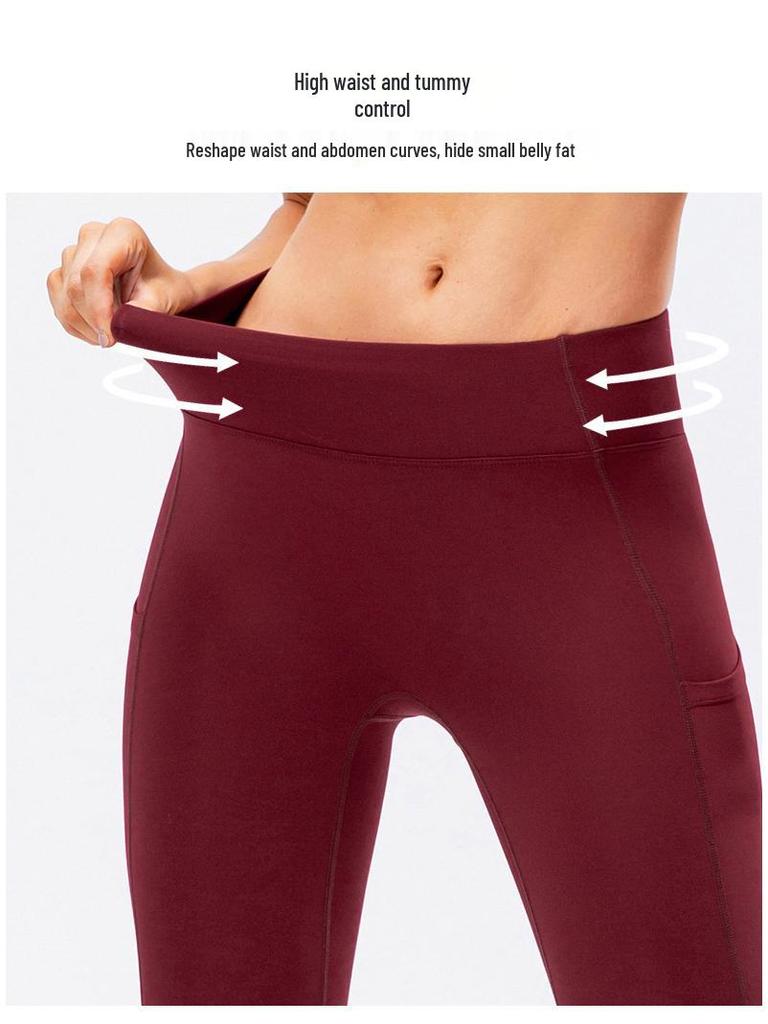 Women's Fleece-Lined High-Waisted Yoga Leggings with Pockets - Warm for Autumn/Winter - Style 12366