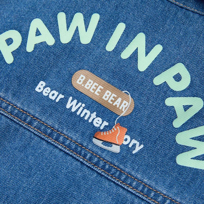 PawinPaw Boys' Cartoon Bear Fleece-Lined Denim Jacket