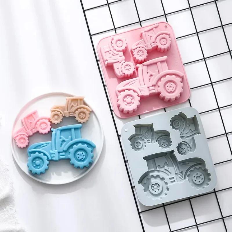 A Top Quality 3 Holes of Different Sizes Tractor Shape Silicone Mold Fondant Cake Chocolate Mold Ice Cube Cake Mould Baking