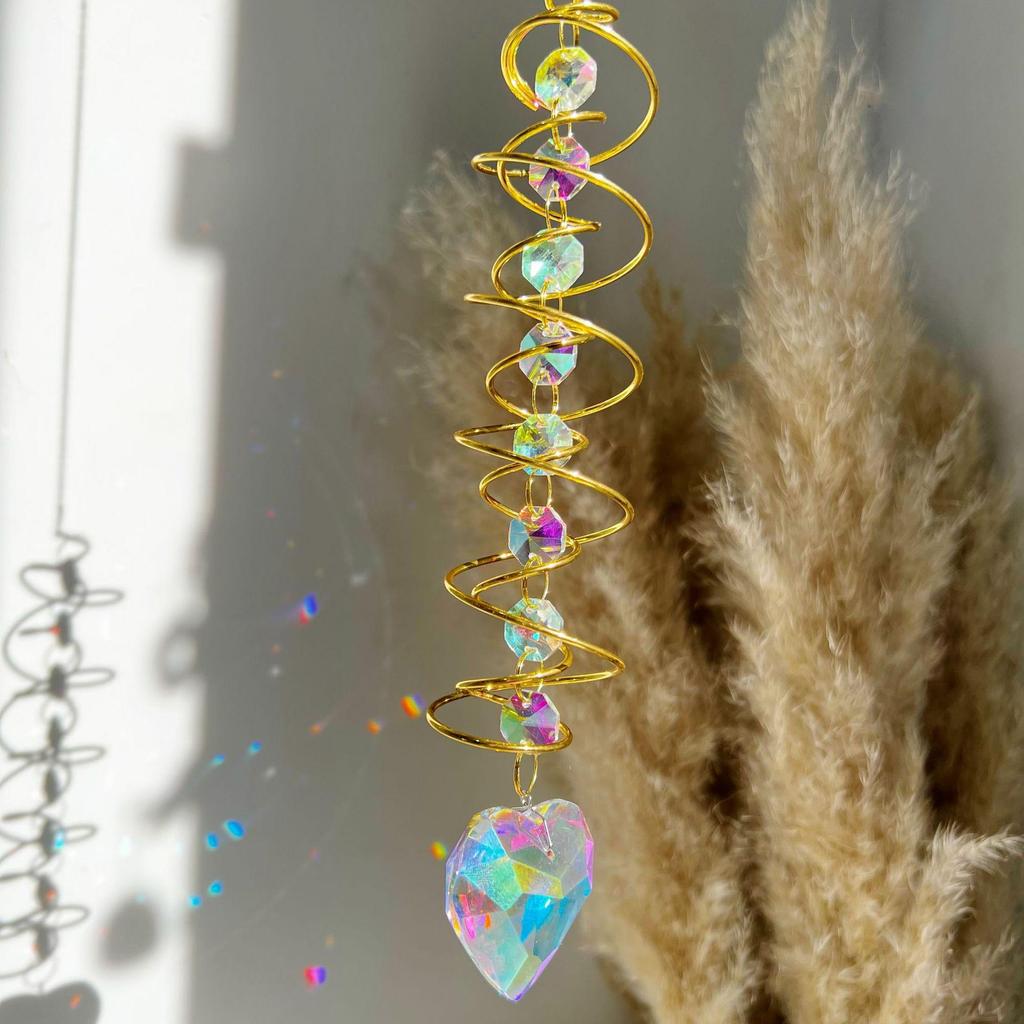 Cross-Border 3D Gazing Ball Spiral Wind Chime with Water Drop Love Crystal Sun Catcher Rainbow Decoration