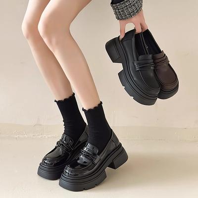 [Дядя Обувь] Увеличивающие рост 2025 черные туфли-одинарки Новые маленькие кожаные туфли в британском стиле Женские популярные лоферы Женская обувь
