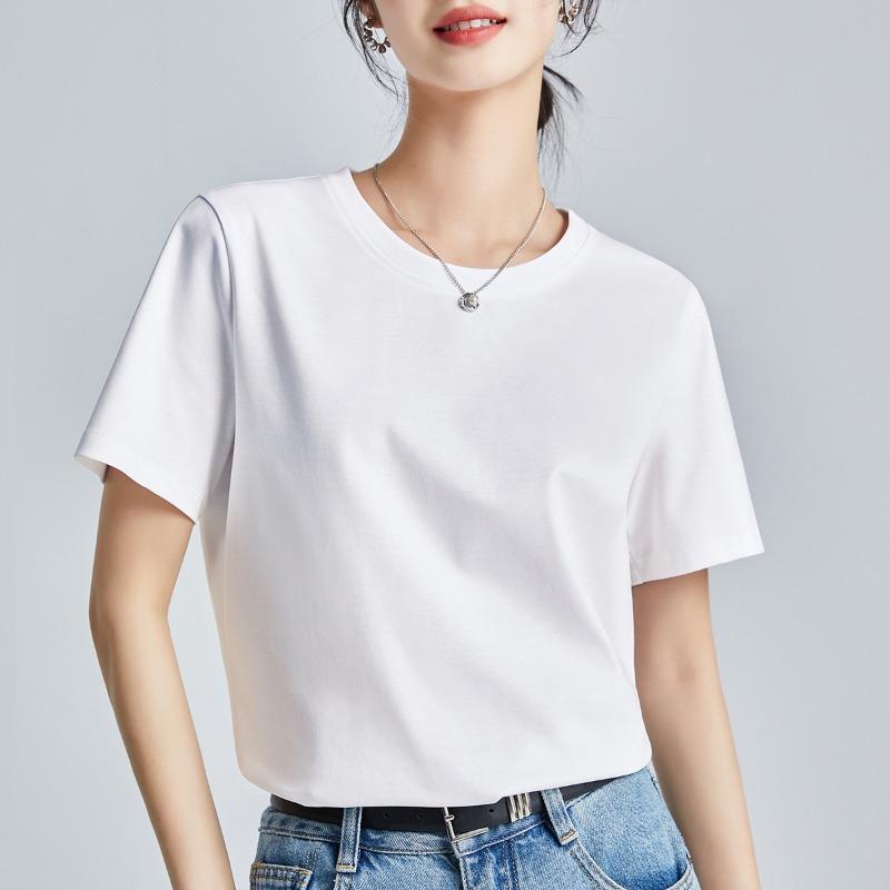 Mercerized Cotton T-shirt Women's High-quality New Loose and Thin Outer Wear Round Neck Liquid Ammonia Short-sleeved T-shirt Bottoming Shirt