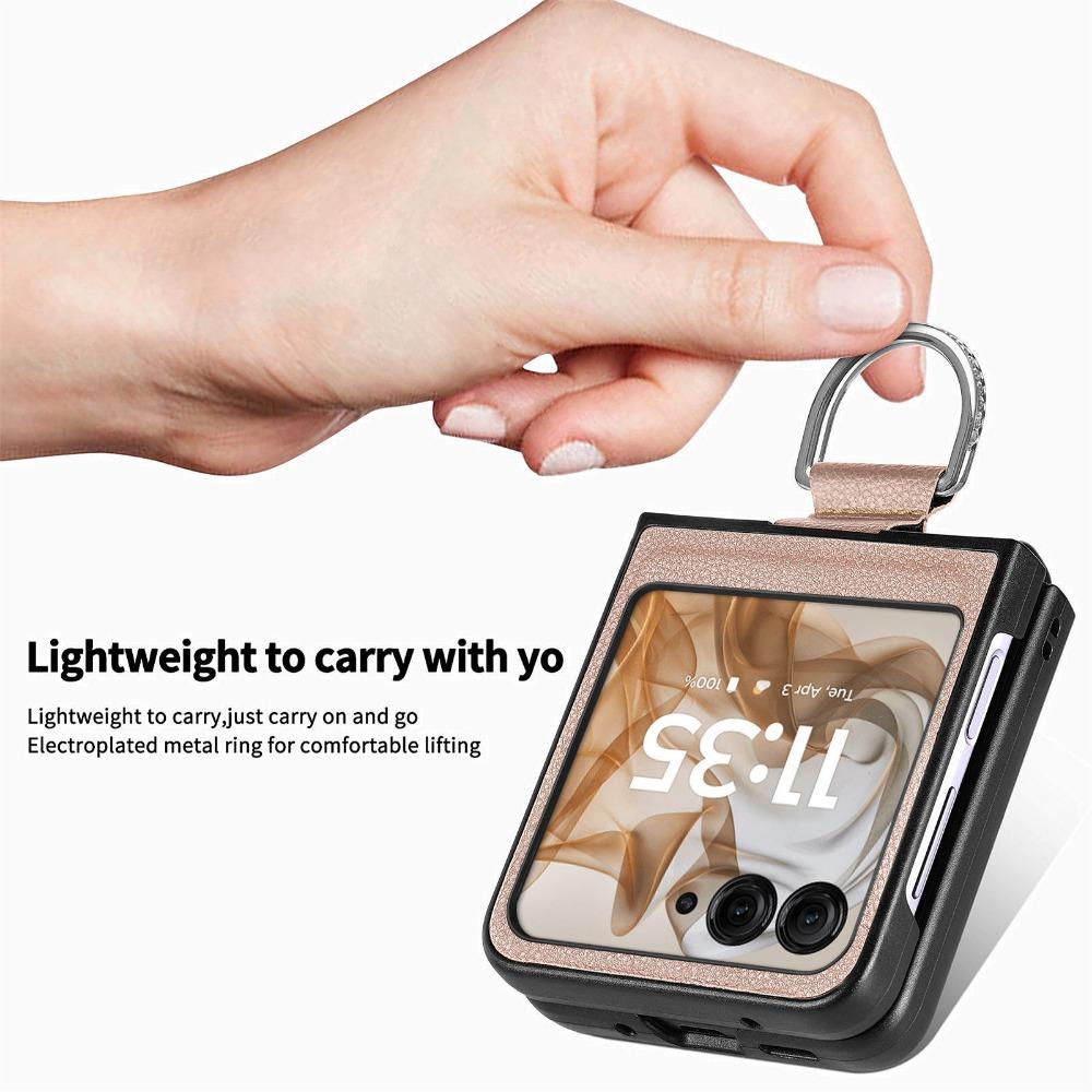 Case with Ring Lychee Pattern PU Leather for Motorola Razr 50 Ultra Mooto Razr 40 Phone Folding Screen Back Cover