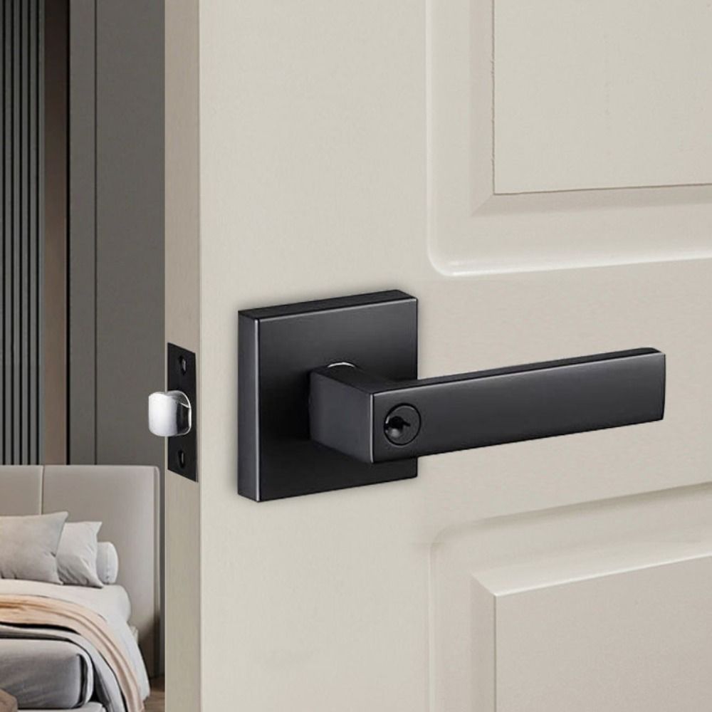 Square Three-Bar Door Lock Modern Style Interior Bedroom Burglar Lock Three-pole Handle Lock Home