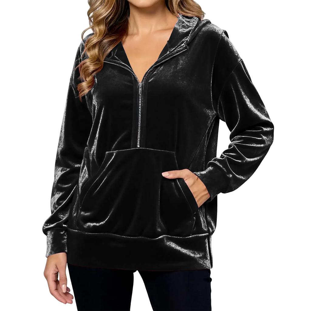 Женская однотонная толстовка с капюшоном, свободного кроя, с длинными рукавами, карманом на молнии, из золотого велюра