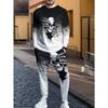 Skull 3D Printed Long Sleeve T-Shirt & Casual Sweatpants Set For Men, Breathable Activewear For Outdoor Sports, Fishing, Running, Hiking