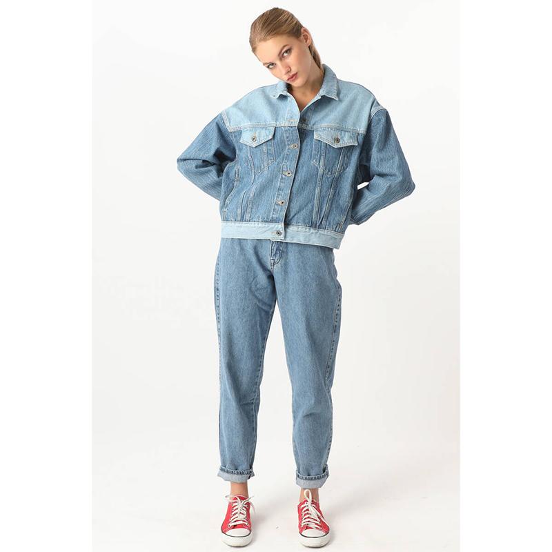 Women's Color Block Oversize Jean Jacket Blue